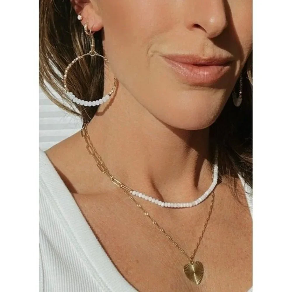 BUNDLE UNIQUE and BEAUTIFUL Genuine Moonstone Beaded Hoop earrings & Necklace